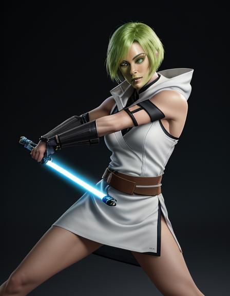 Green-Skinned Jedi Warrior with Lightsaber