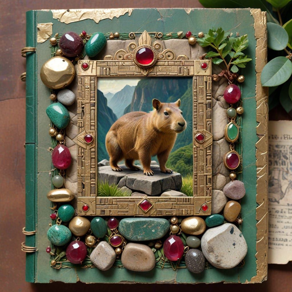 Antique Incan Palace Scrapbook with Tactile Gemstones