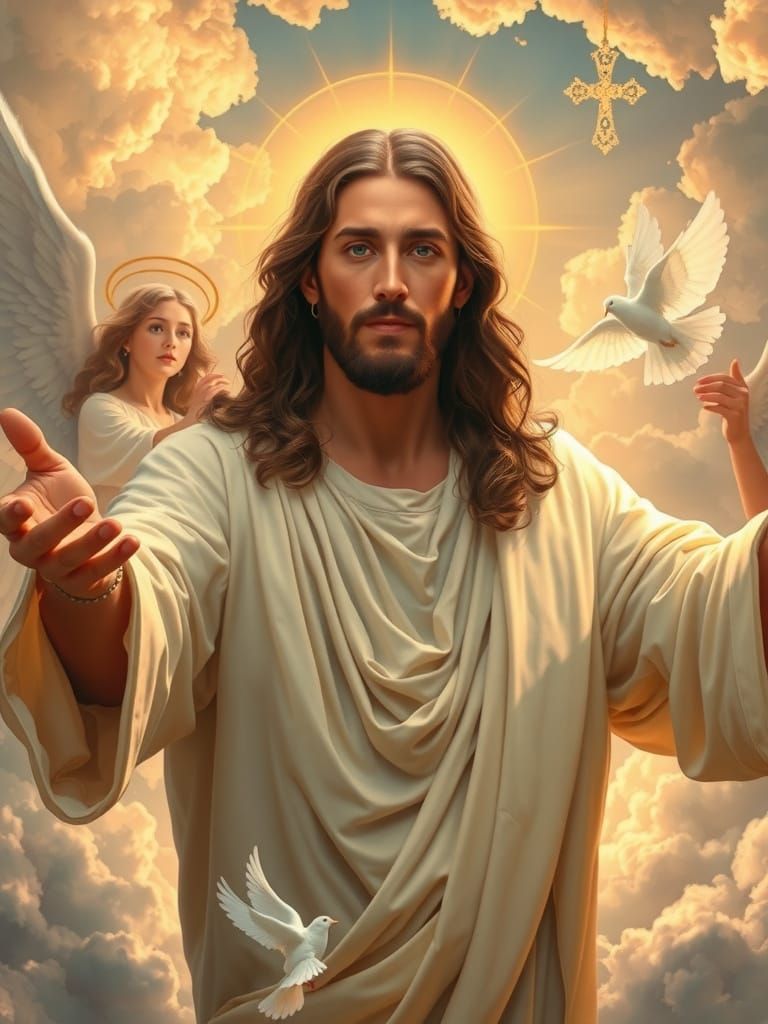 Jesus Christ in Heavenly Glory with Angels and Divine Light