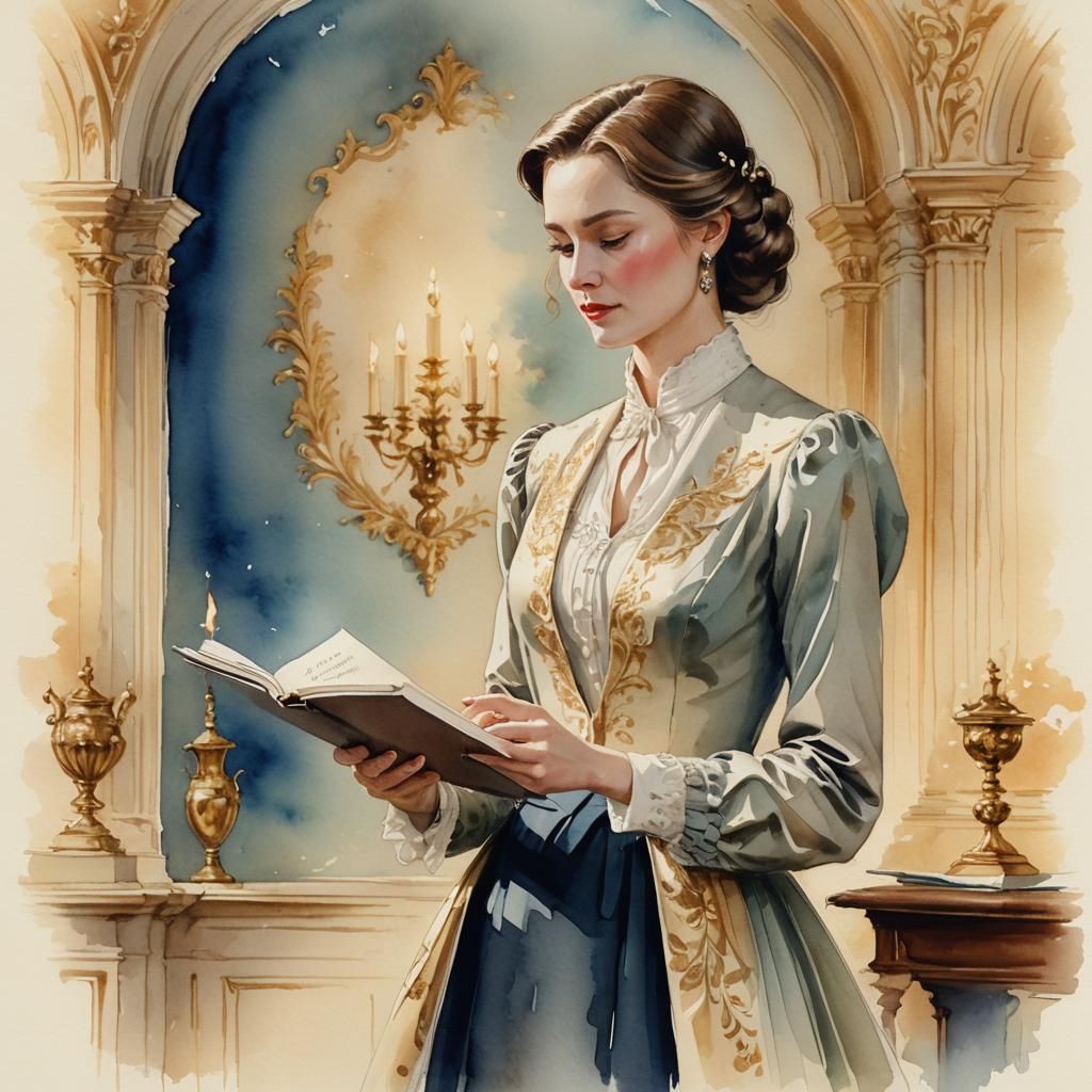 Watercolor Illustration of Lady Holding Estate Deed