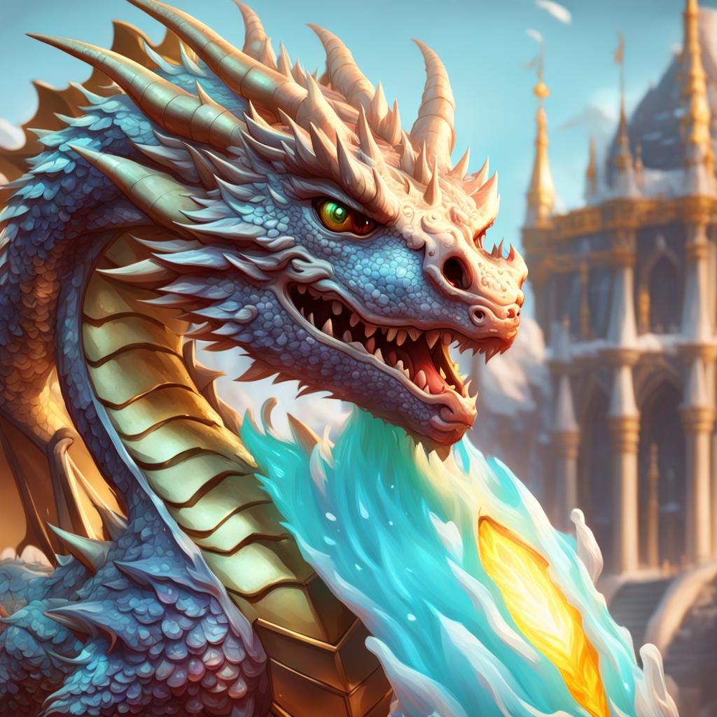 Ice Baby Dragon Portrait in Detailed Digital Art