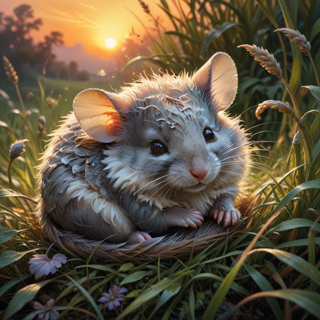 Surreal Watercolor-Inspired Portrait of a Sleeping Gray Mous...