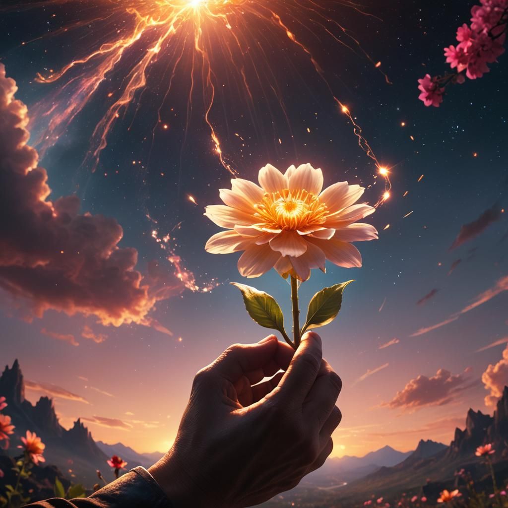 Hand Holding a Glowing Flower: Digital Matte Painting