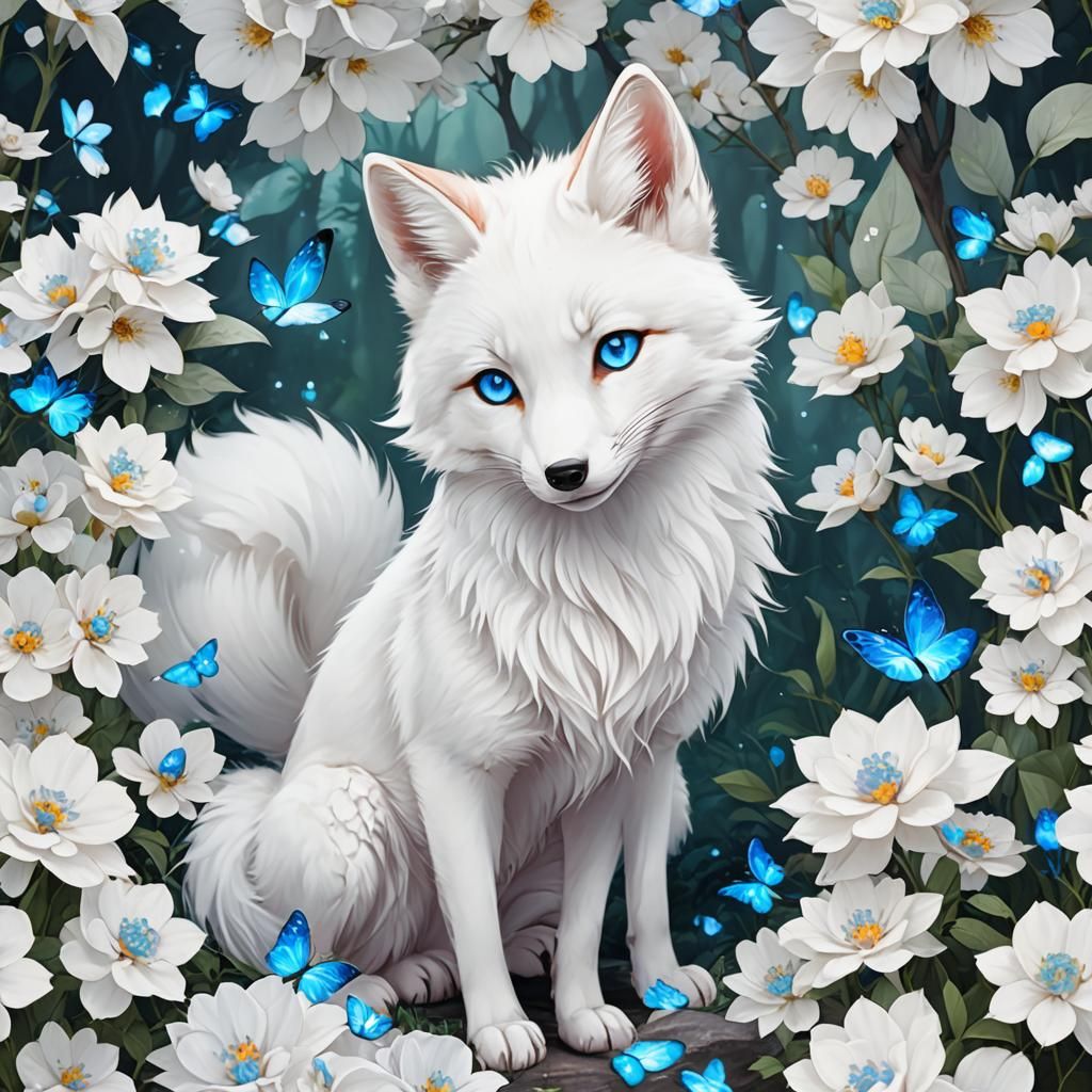 Cute White Anime Fox with Blue Eyes