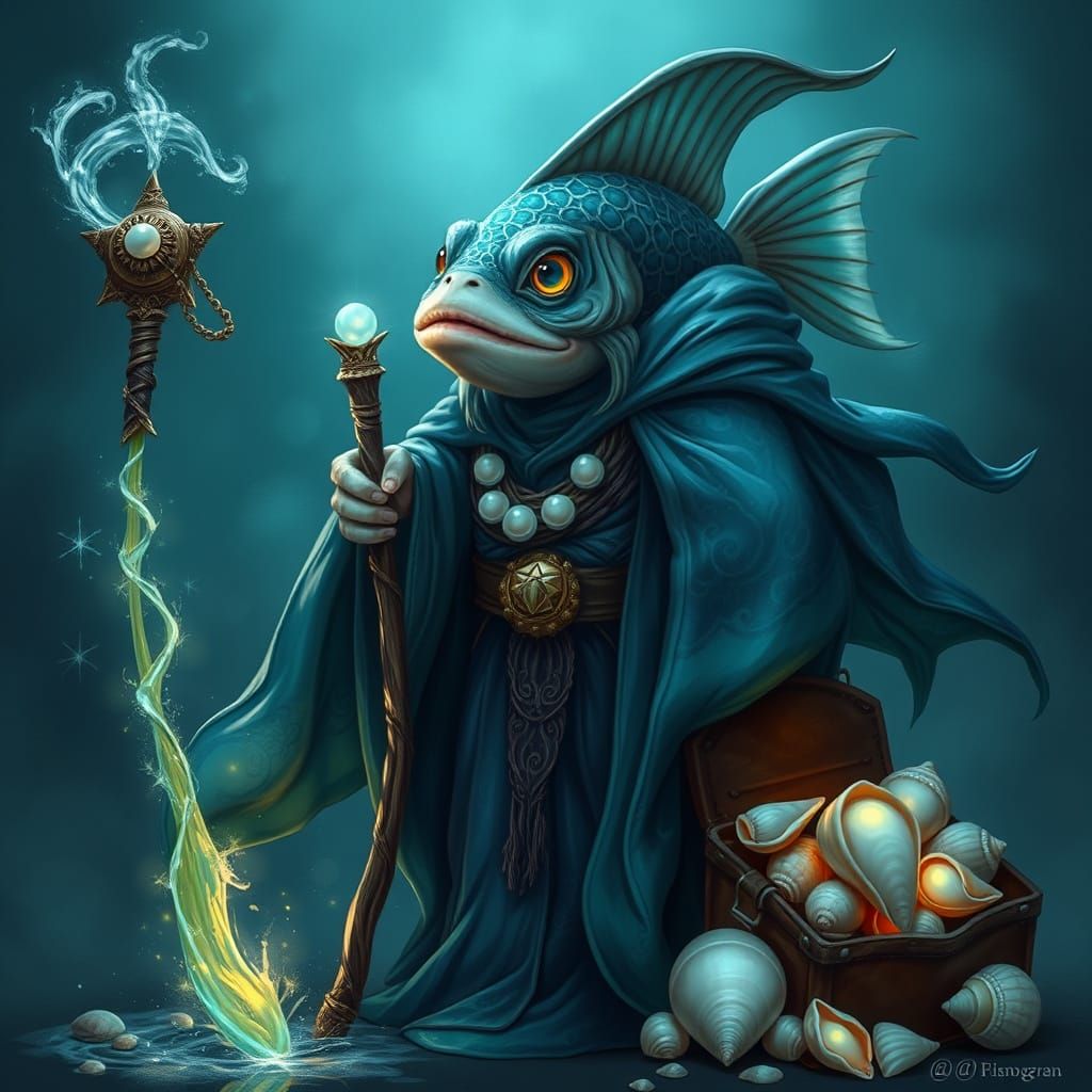 Mystical Fish Wizard in Oceanic Splendor