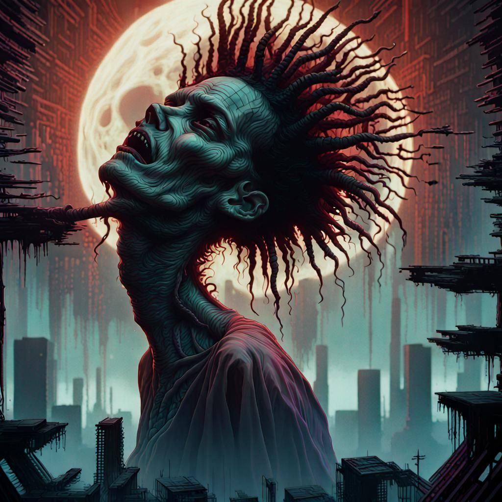 Disturbing Analog Horror Glitchscape in Cyberpunk Style