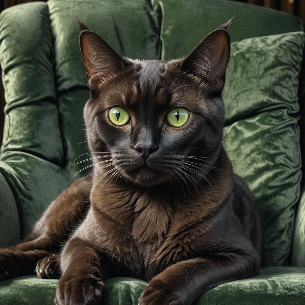 Close-up of a Burmese Cat with Green Eyes