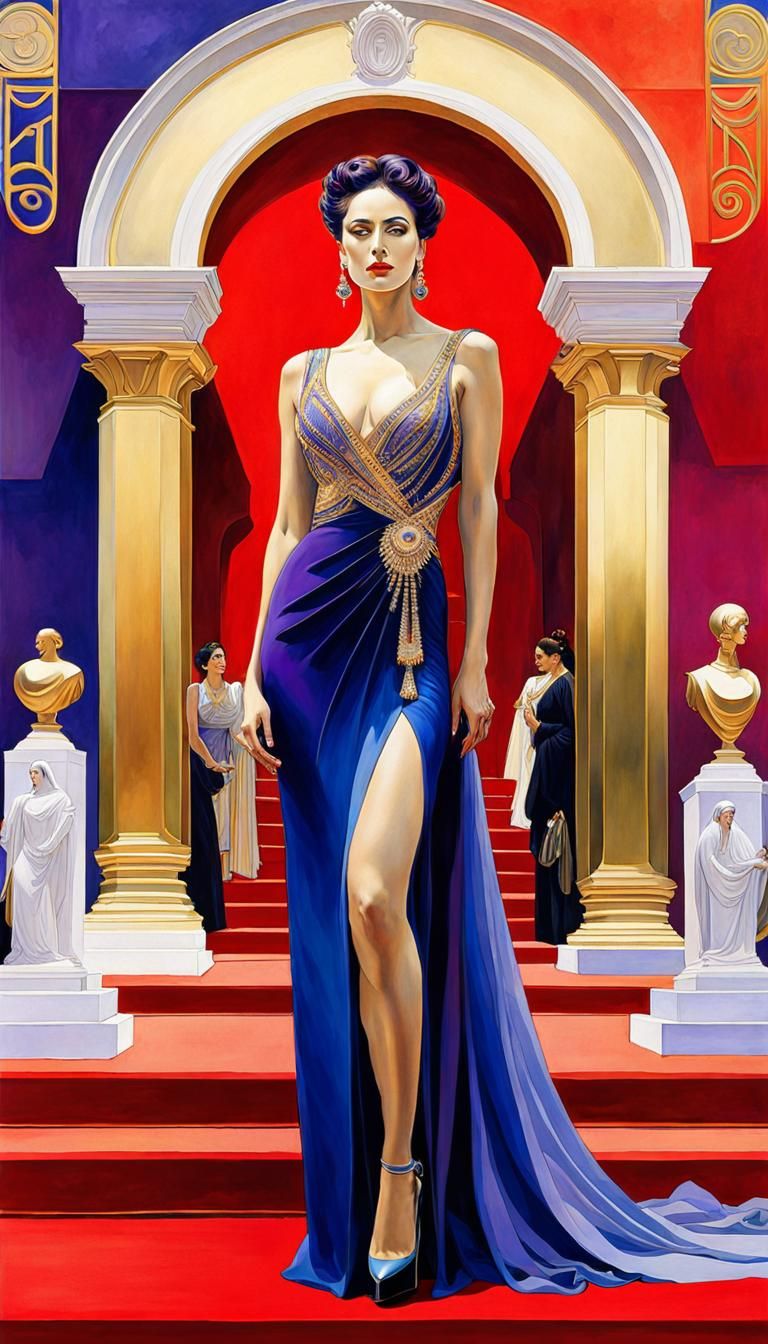 Stunning Woman Portrait on Red Carpet in Studio Ghibli Style