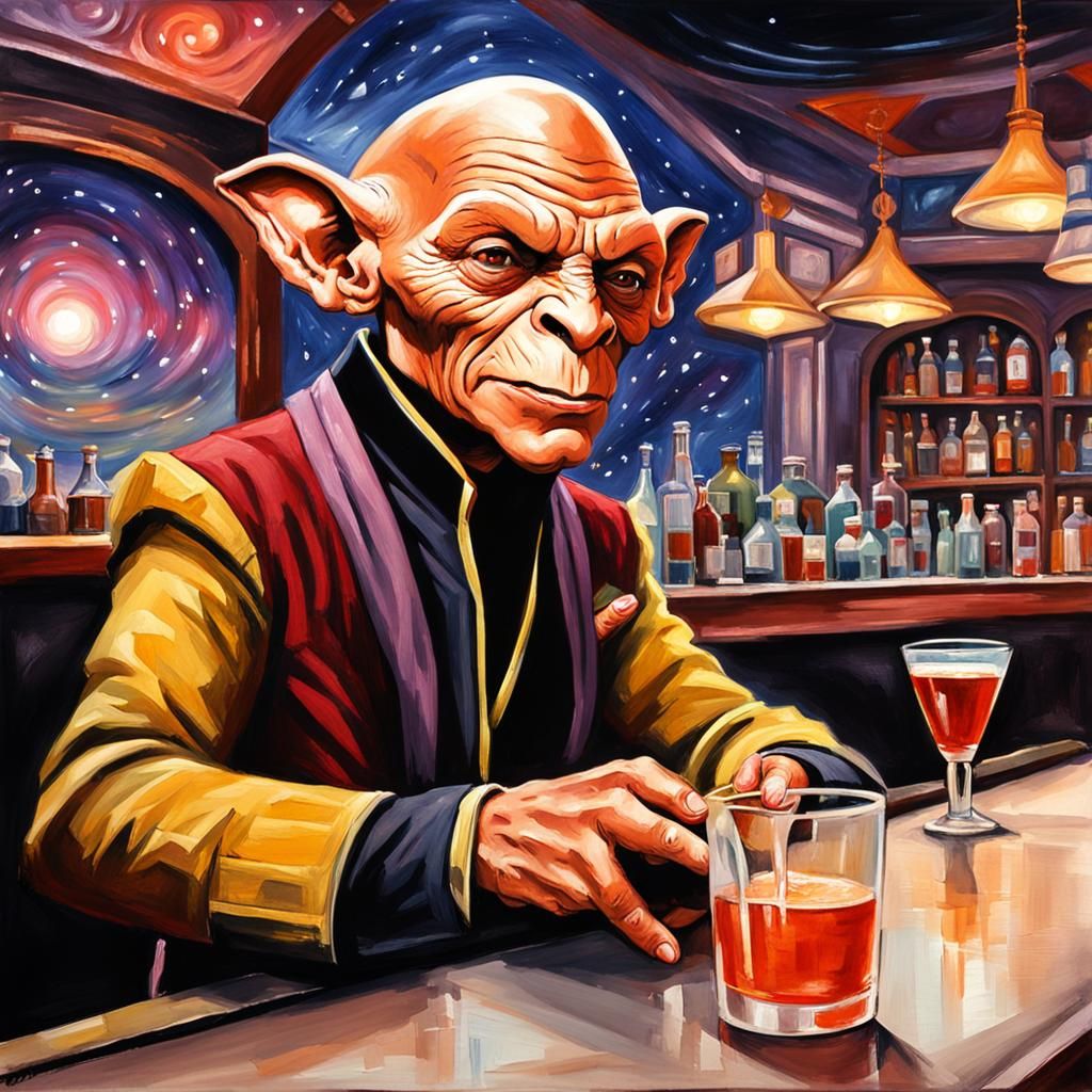 Quark the Ferengi as Art Deco Gouache Painting