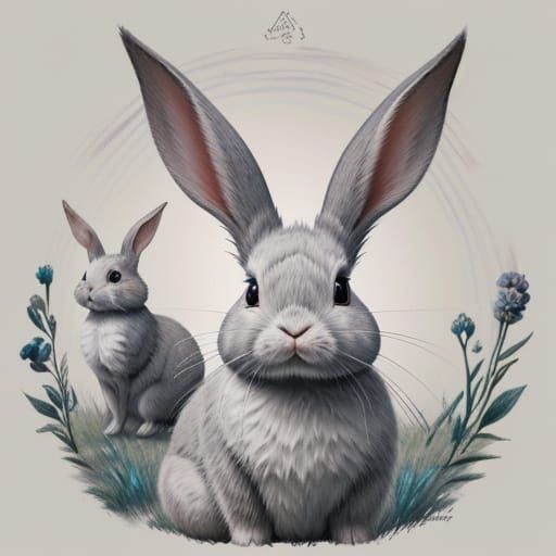 Chalk Rabbit Art with Realistic Companion