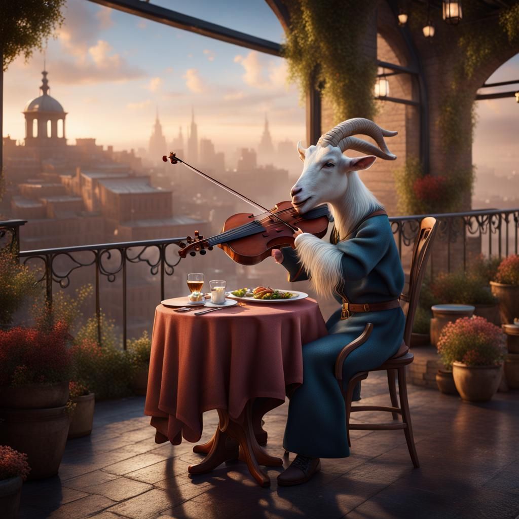 Dreamy Rooftop Restaurant with Goat Violinist
