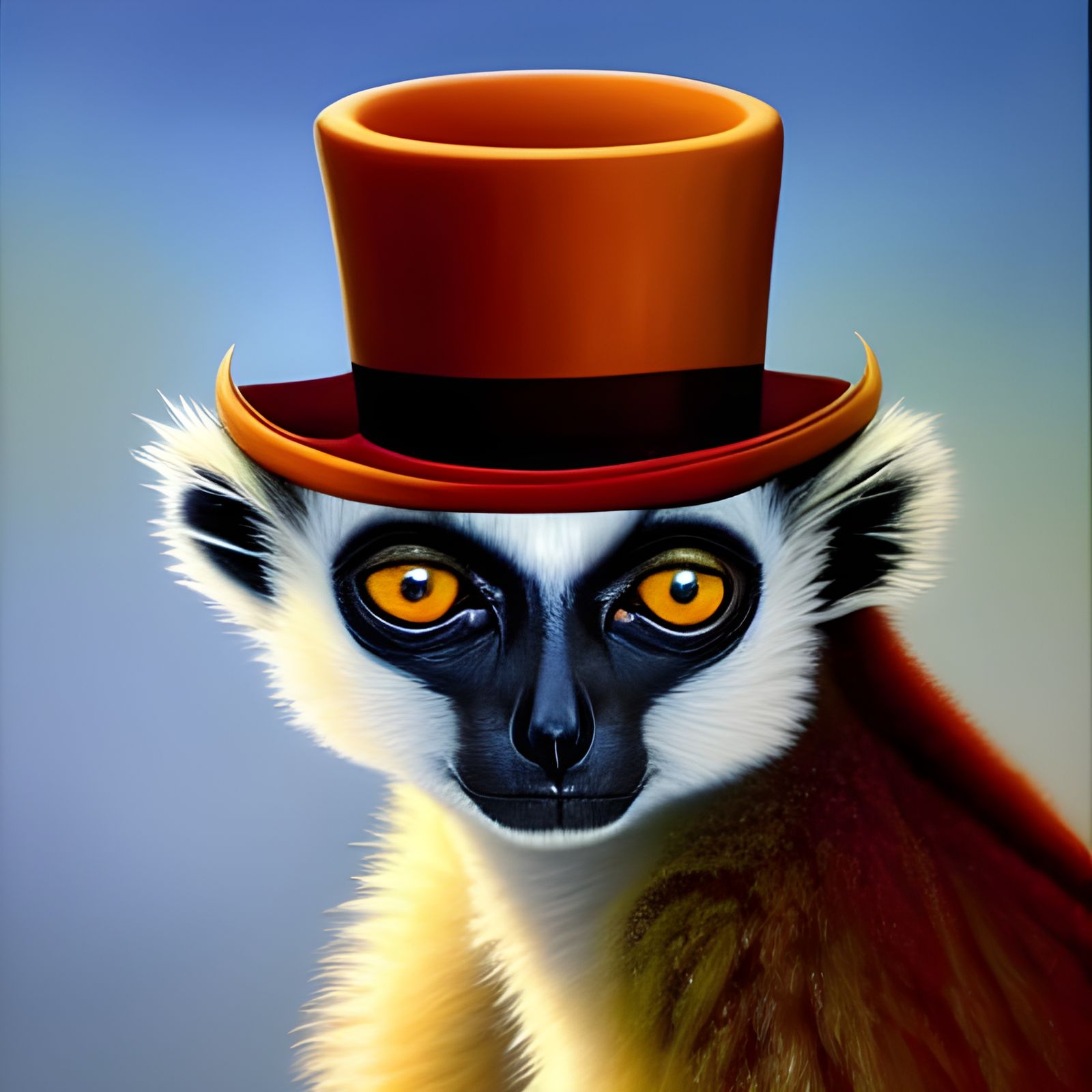Lemur in Top Hat: Detailed Oil Painting