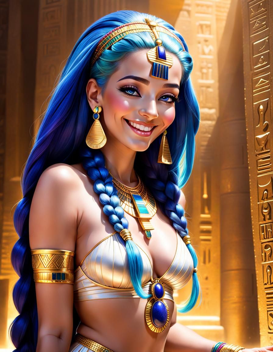 Vibrant Egyptian Pharaoh with Blue Hair
