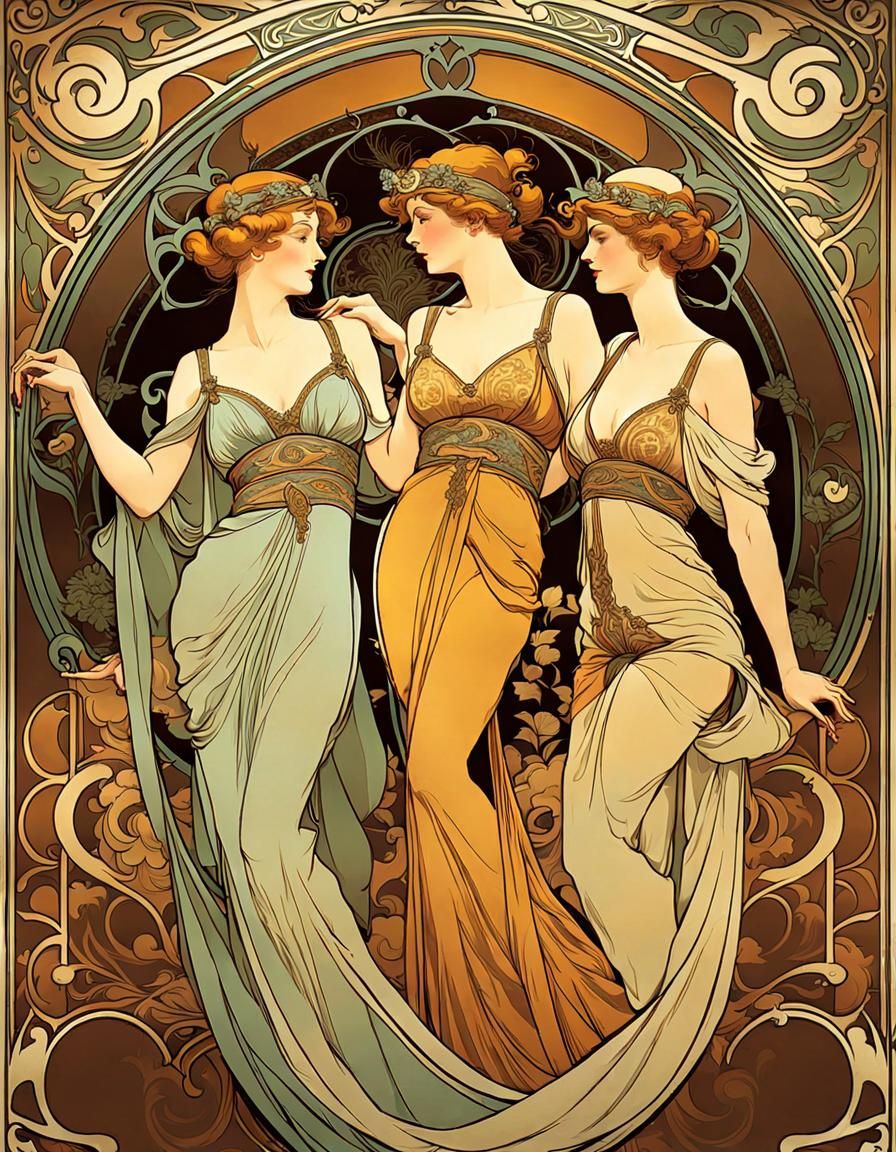 The Three Fates in Art Nouveau Style