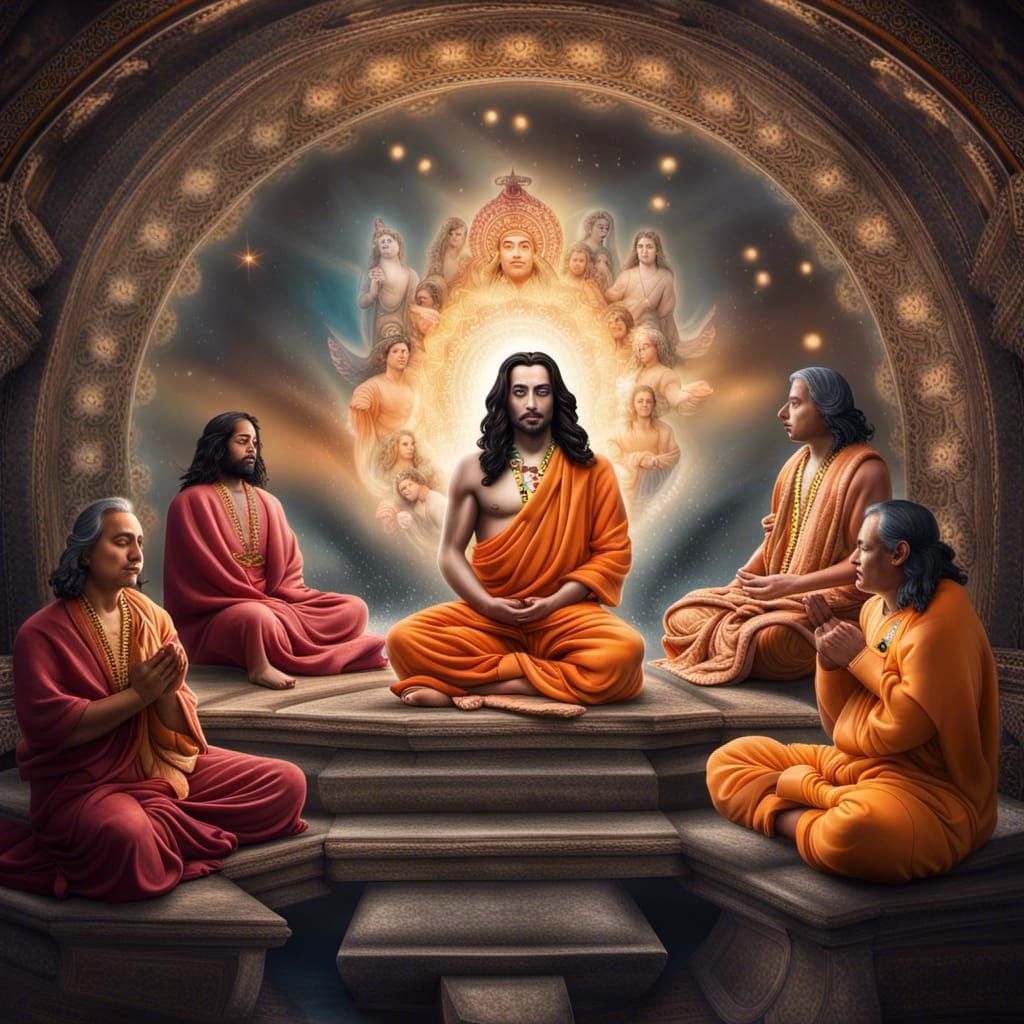 Four Spiritual Leaders Meditating in Heaven