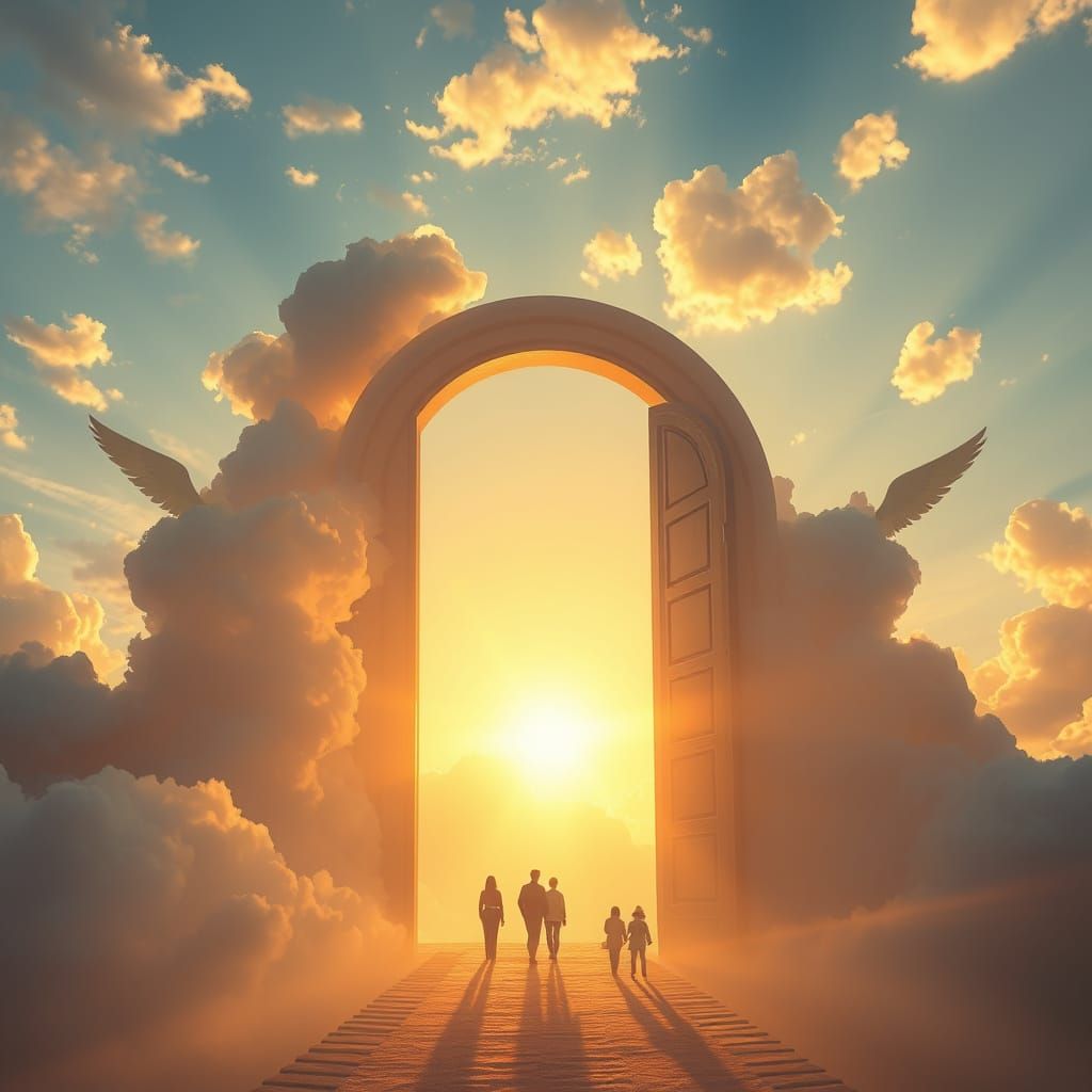 Heavenly Portal at Sunset with Angels