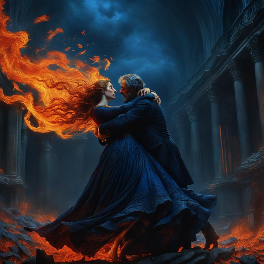 Paolo and Francesca in Fiery Embrace