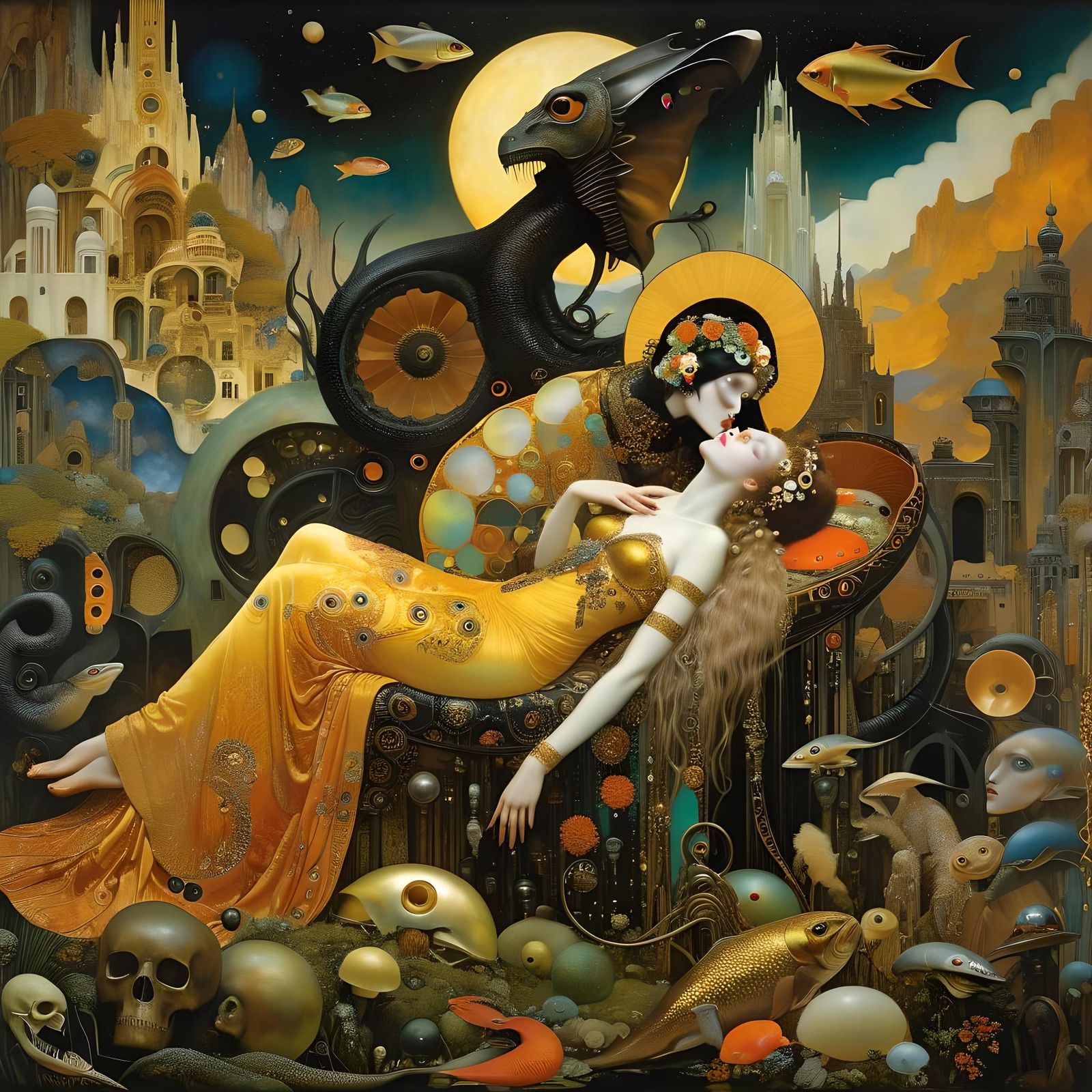 Cleopatra and Asp in Art Nouveau Style