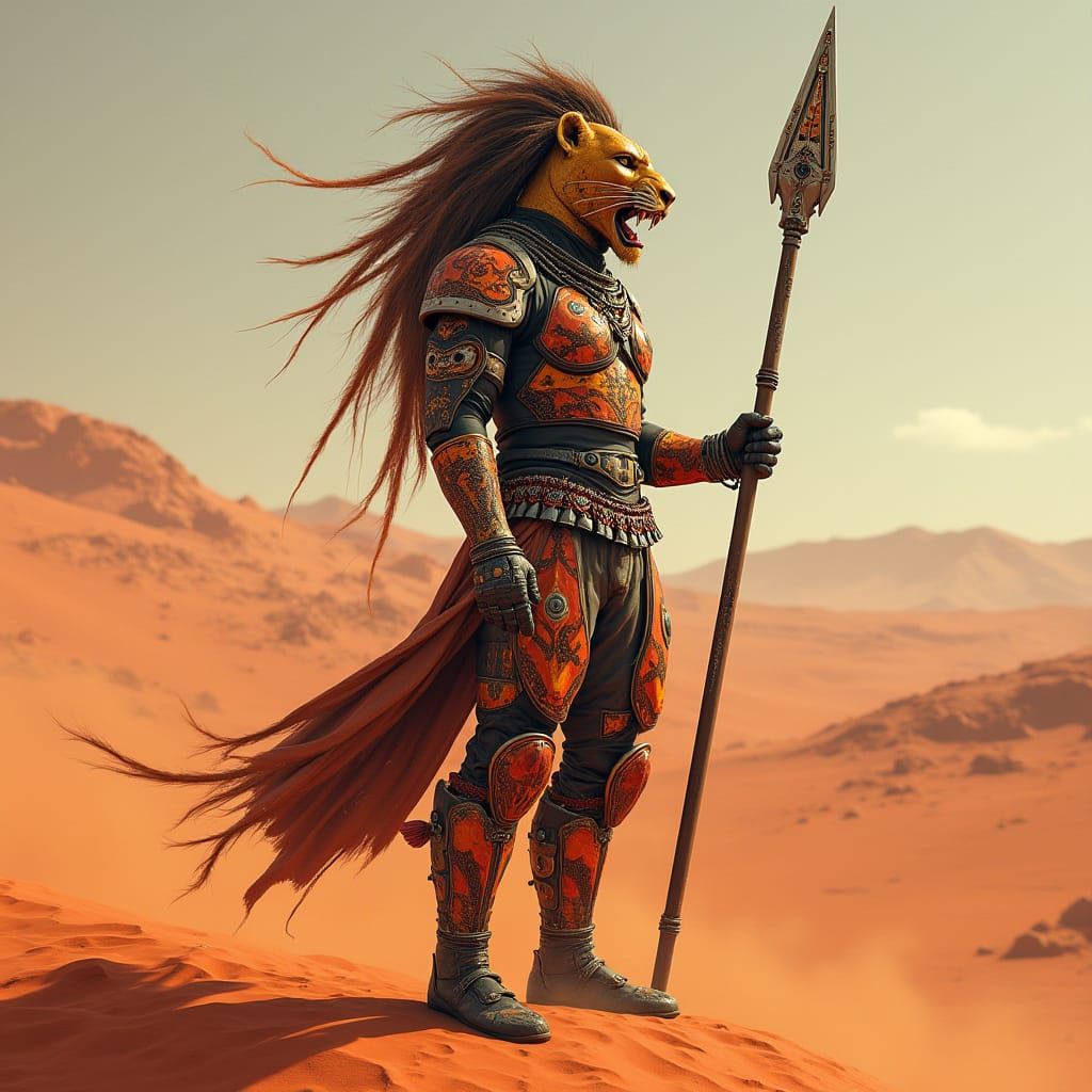 Maasai Warrior Stands on Mars in Cyberpunk Armor