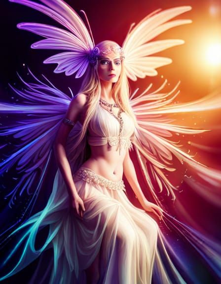 Winged Fairy Portrait in Abstract Digital Art