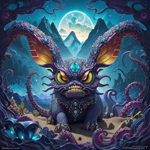 Galactic Forest with Alien Pet in Mosaic Style