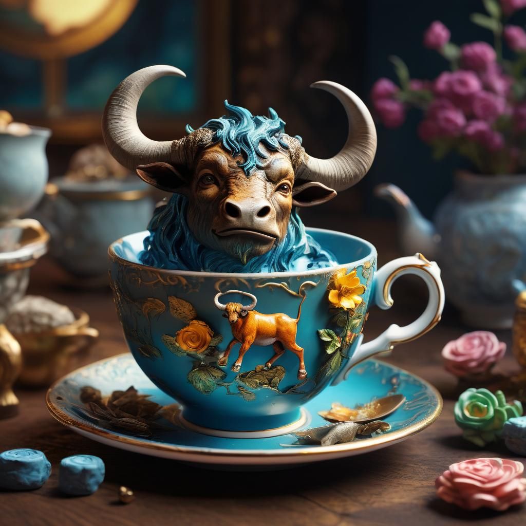 Magical Minotaur Scene in Teacup: Splash Art