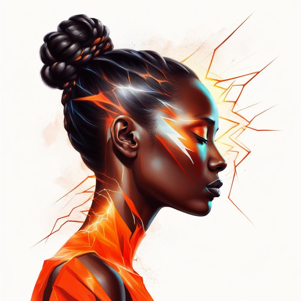 Woman with Lightning Bolt Makeup: Realistic Oil Painting