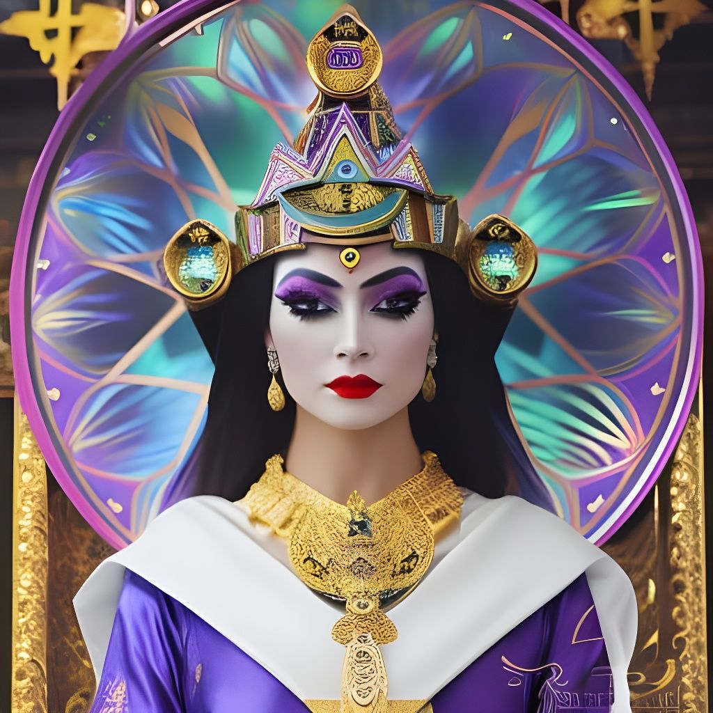 Mysterious Priestess in Retrofuturist Watercolor Ceremony