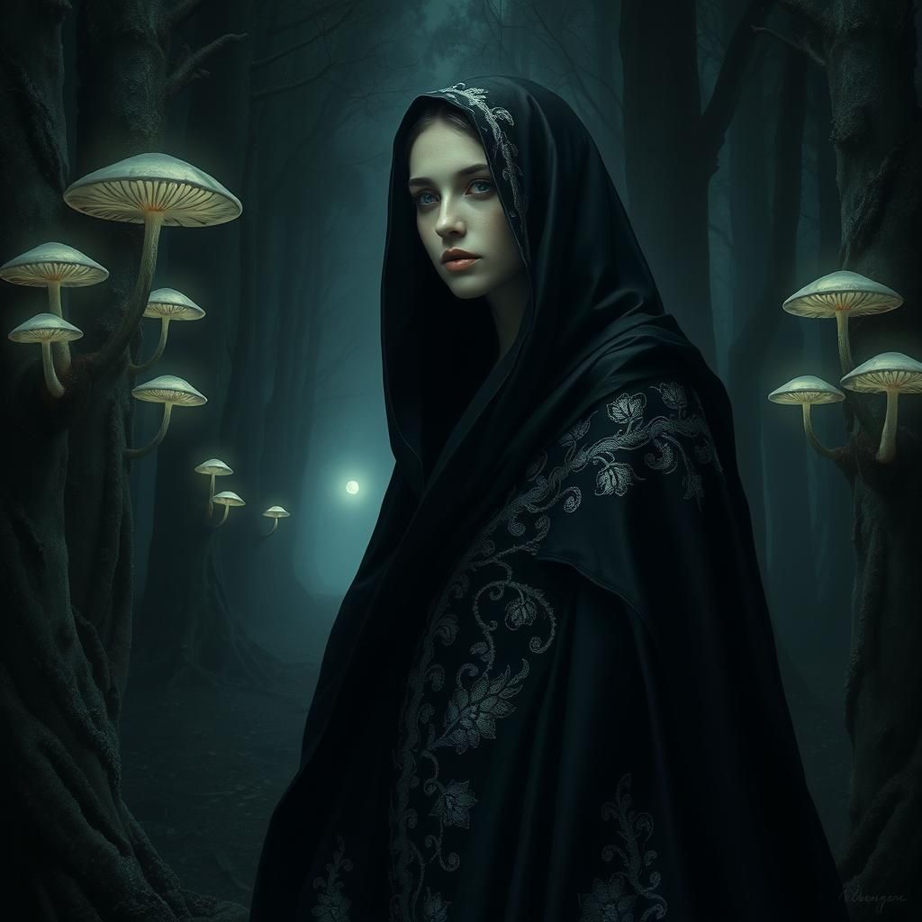 Mystical Woman in Forest, a Pre-Raphaelite Vision