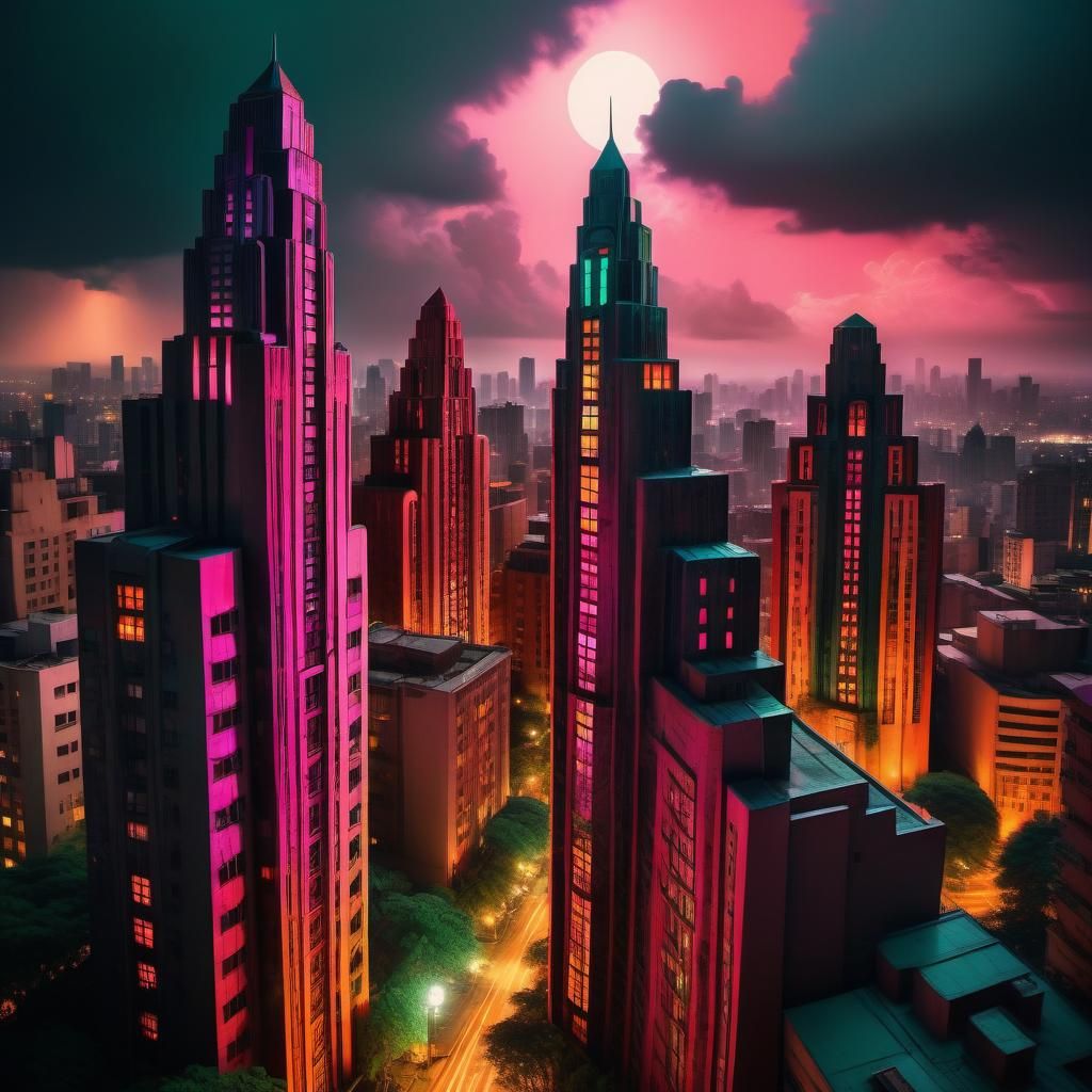 Art Deco Cityscape in Neo-Noir Style