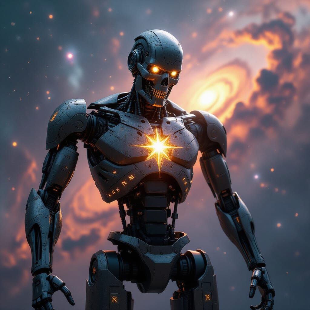 Ancient Robot Transforms into Starlight in Cosmic Nebula