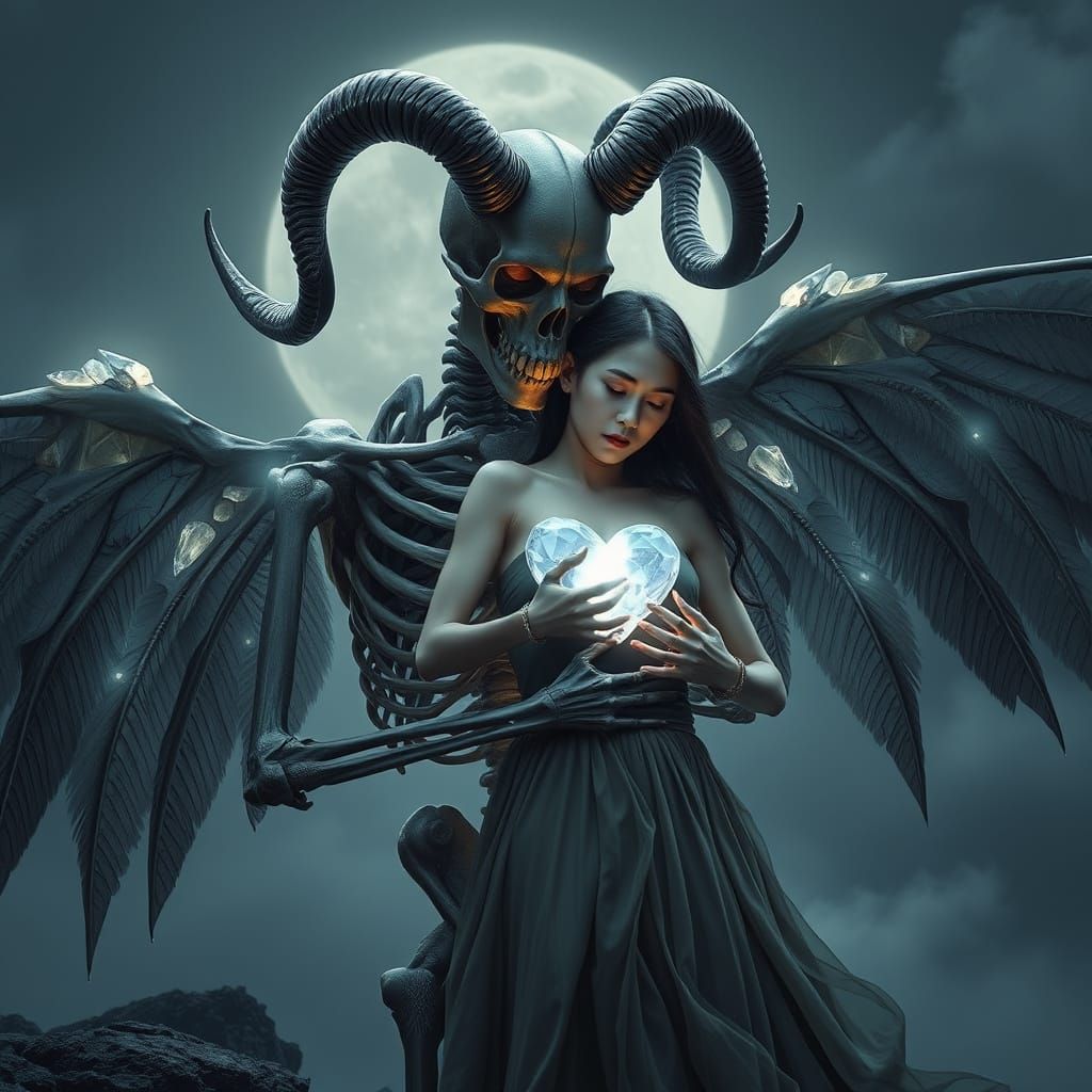 Love Beyond Life: Skeletal Embrace in Gothic Dreamscape