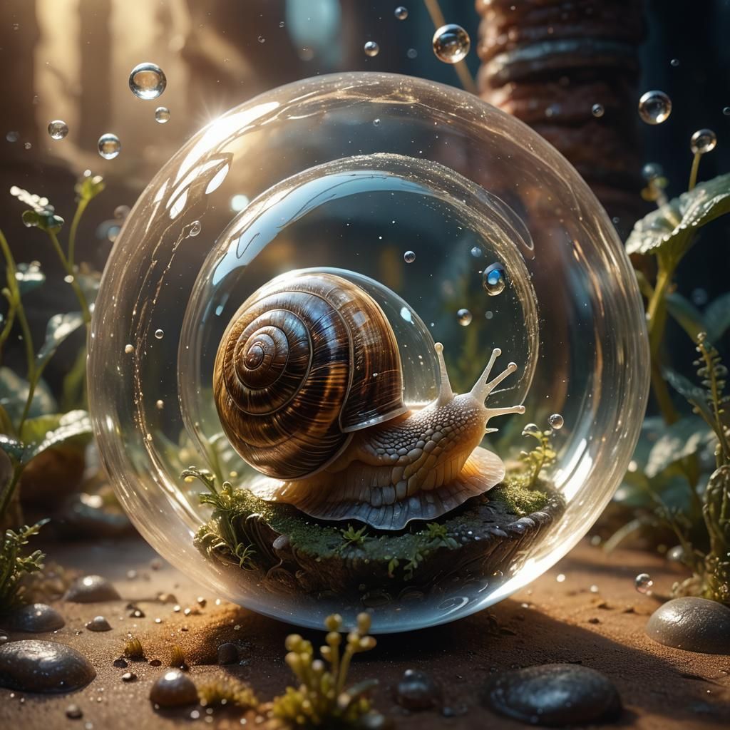 Transparent Snail Breathing Dust in Bubble