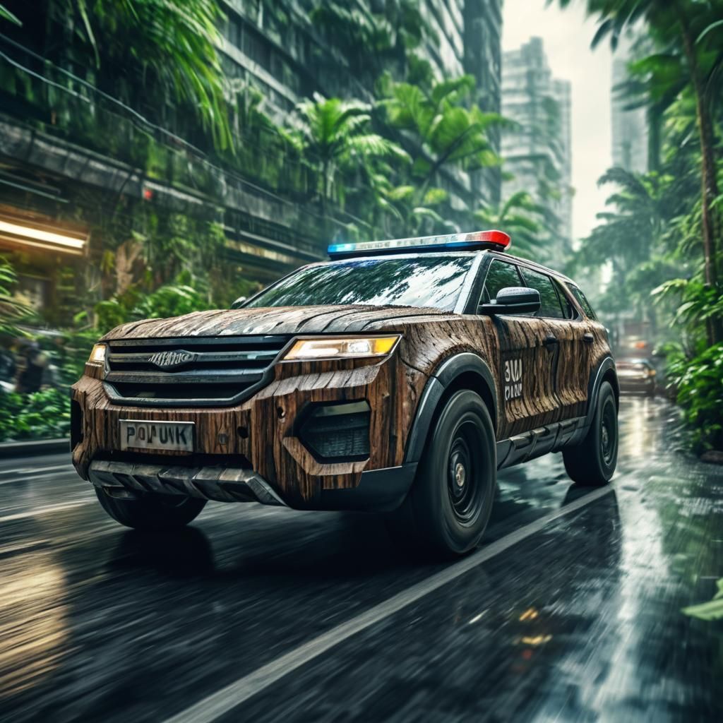 Biopunk Treebark Police SUV in Jungle City
