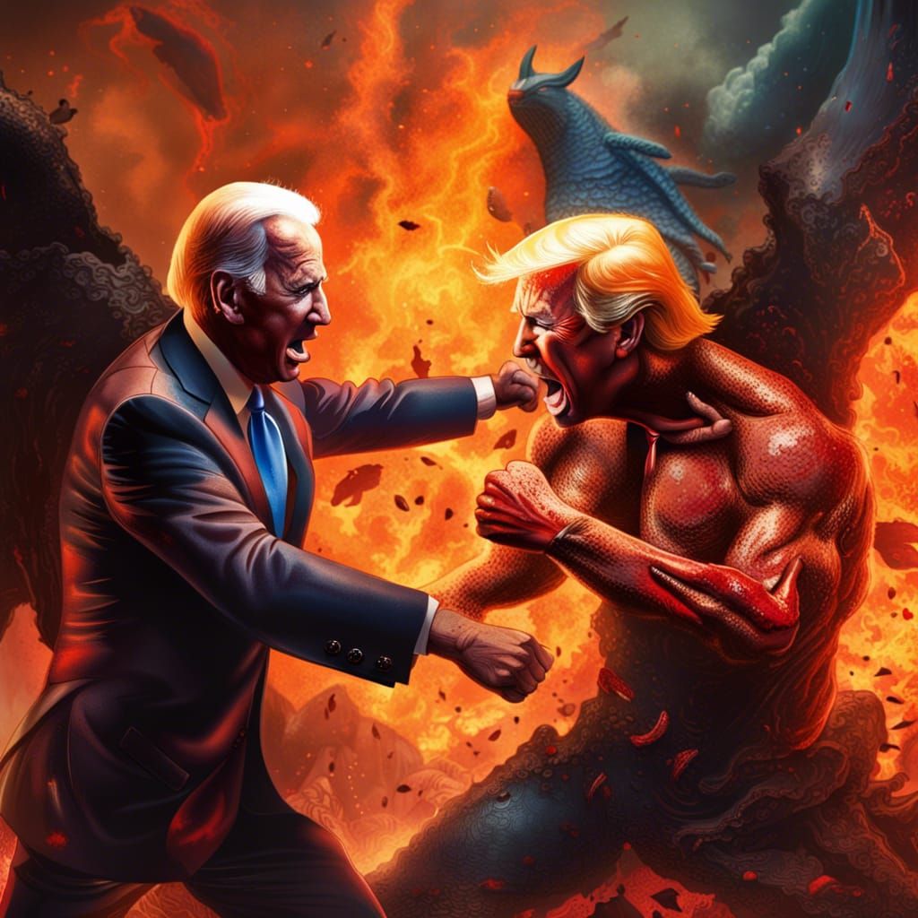 Biden and Trump Fighting in Hell: Hyperrealistic Art
