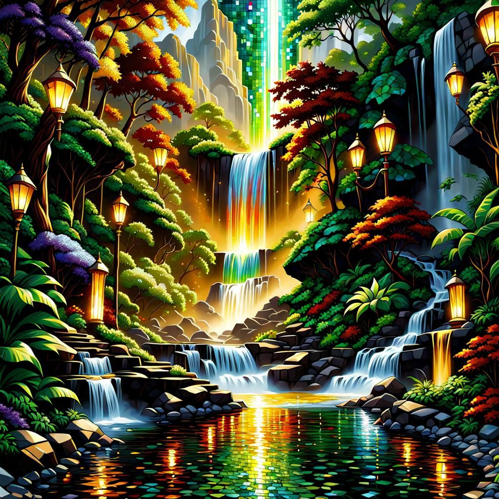 Iridescent Gemstone Mosaic Waterfall Wall Art