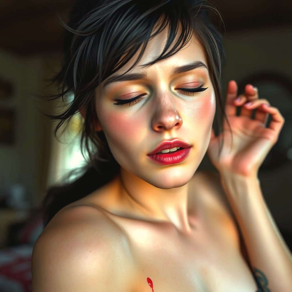Sultry Portrait of a Young Woman in Hyper-Realistic Style