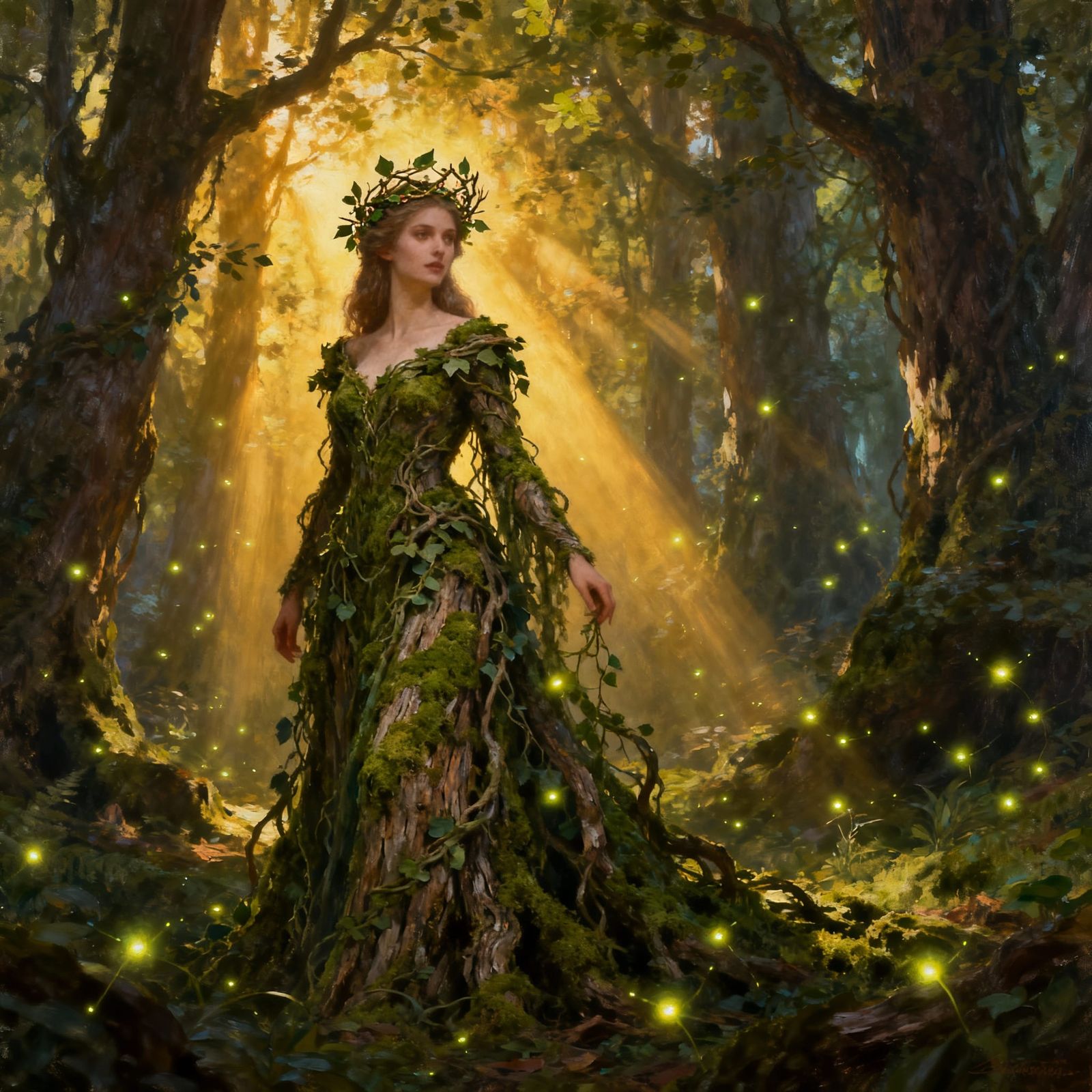 Regal Forest Queen in Ethereal Sun-Dappled Woods