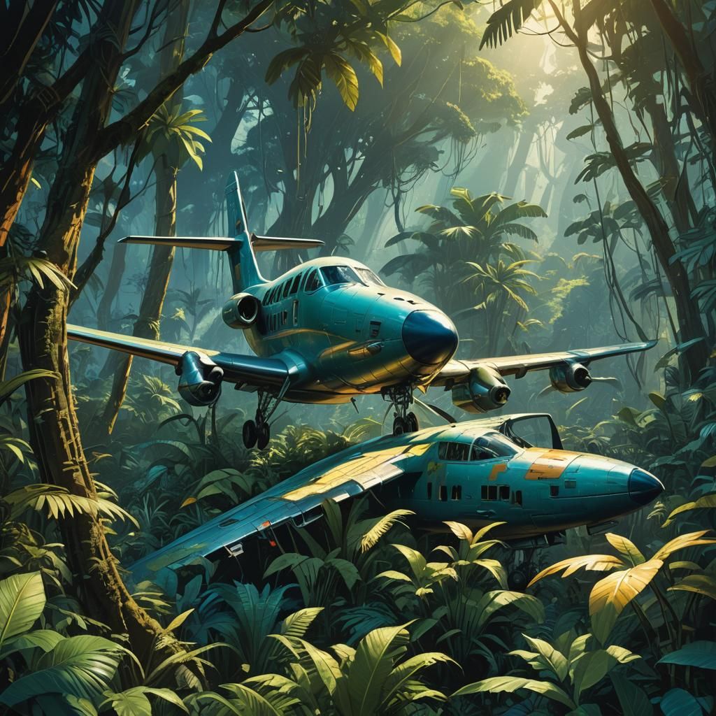 Grounded Plane in Dense Jungle Concept Art
