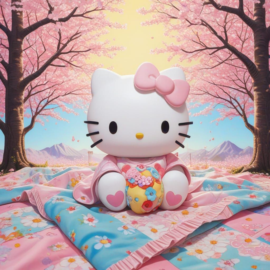 Baby Hello Kitty with Flowers in Kawaii Style