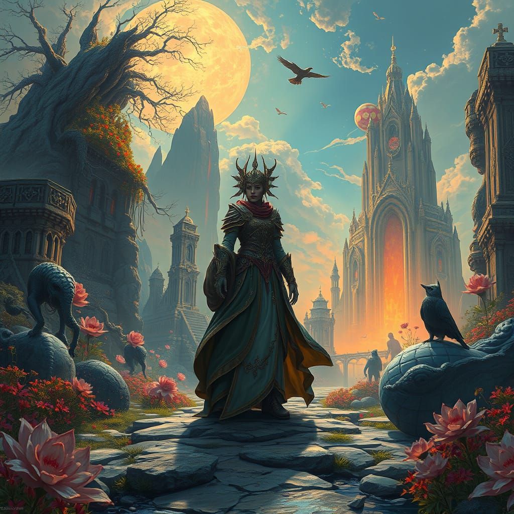 Surreal Fantasy Landscape with Lone Figure