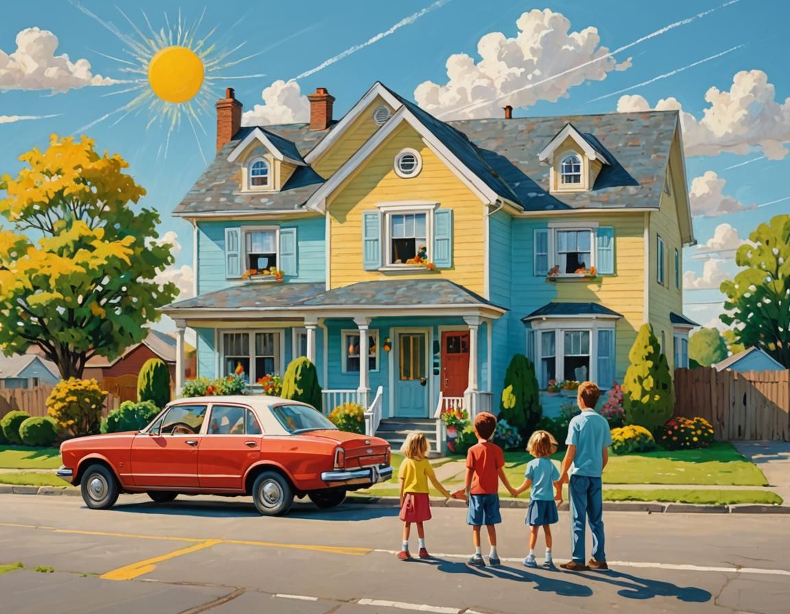 Naive Art: Family Portrait in Childlike Style