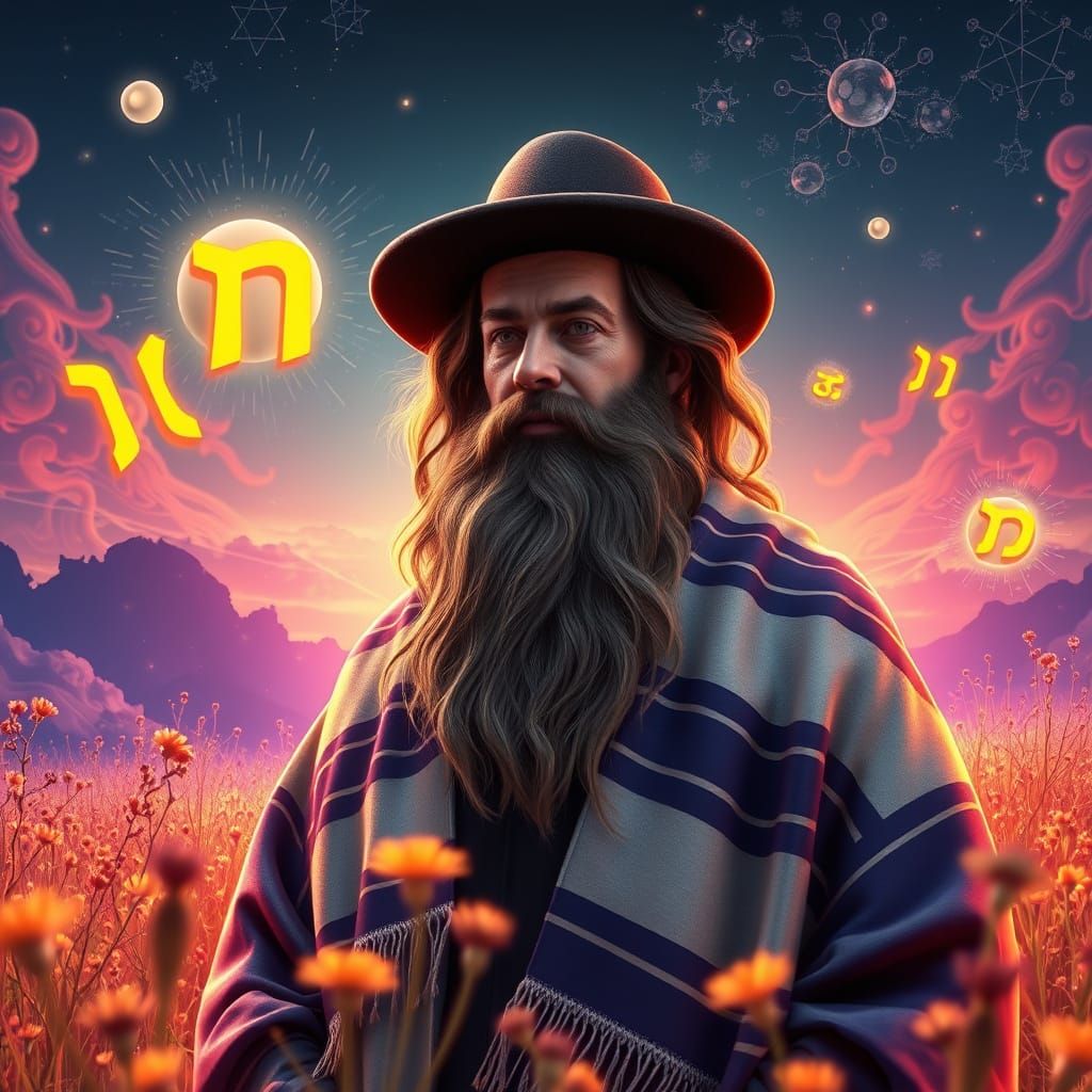 Vibrant 3D Psychedelic Prayer Scene in Traditional Jewish Ae...