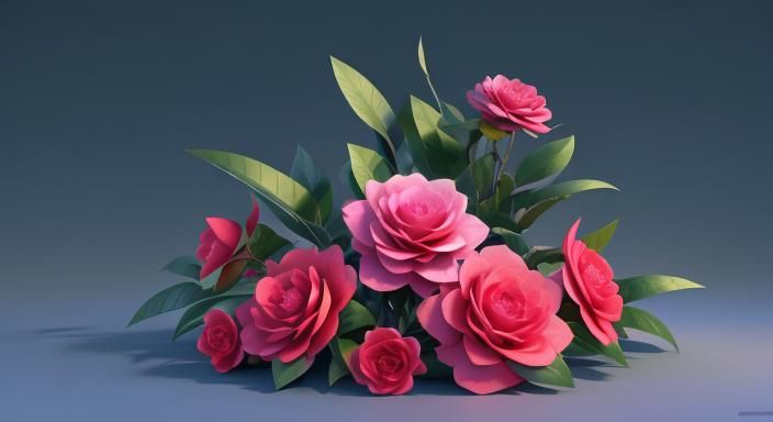 Camellia Flower in Pixar-Style 3D Digital Art