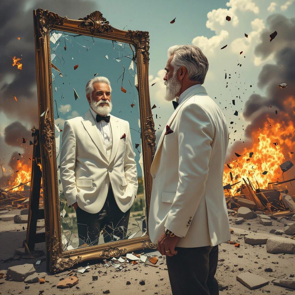 Old Man Sees Young Self in Shattering Mirror