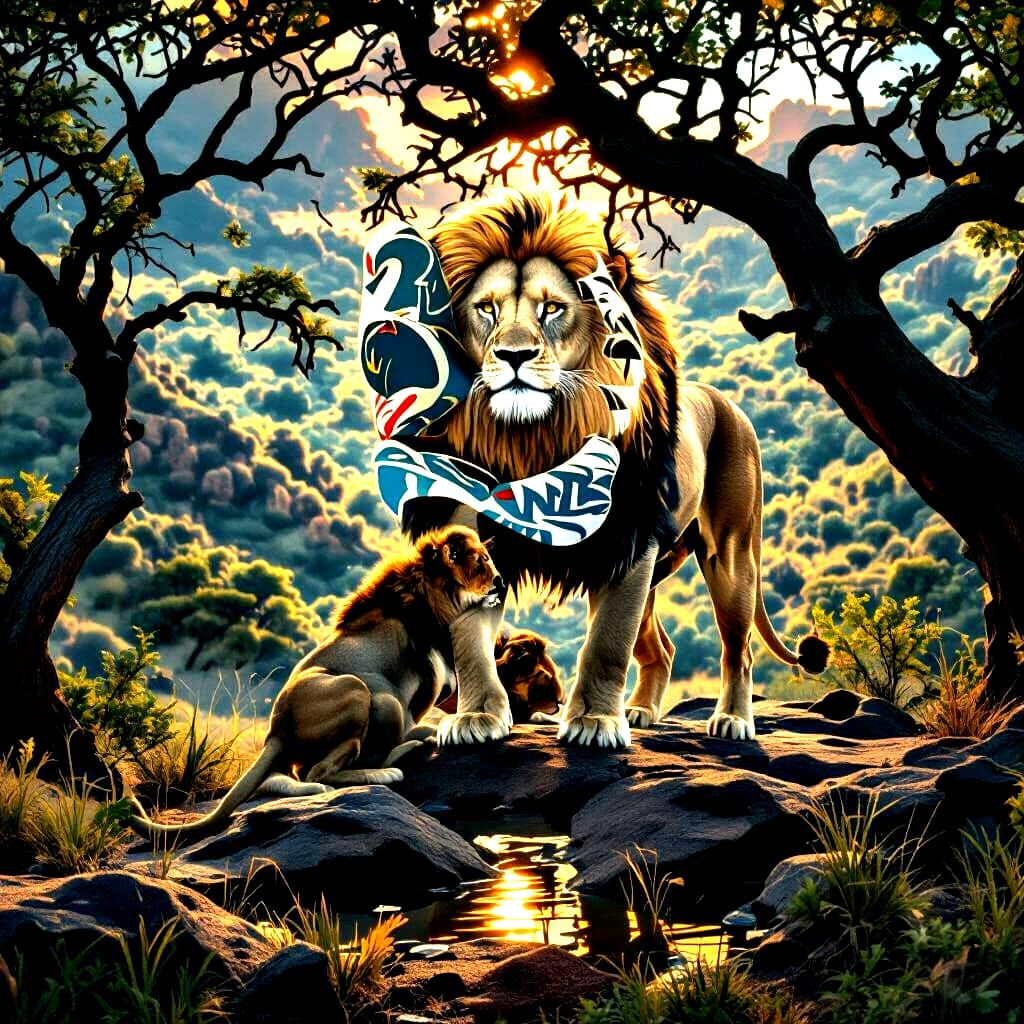 Majestic Lion Overlooking African Savanna at Sunset