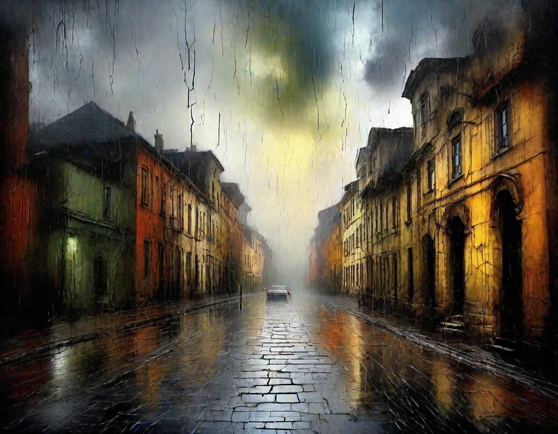 Rainy Landscape with Distressed Texture, High Contrast