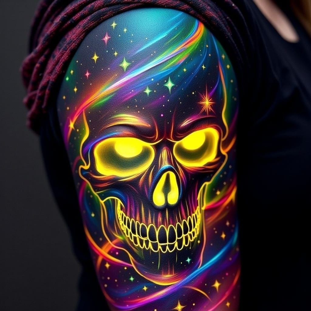 Electric Rebellion: A Neon-Lit Skull Tattoo