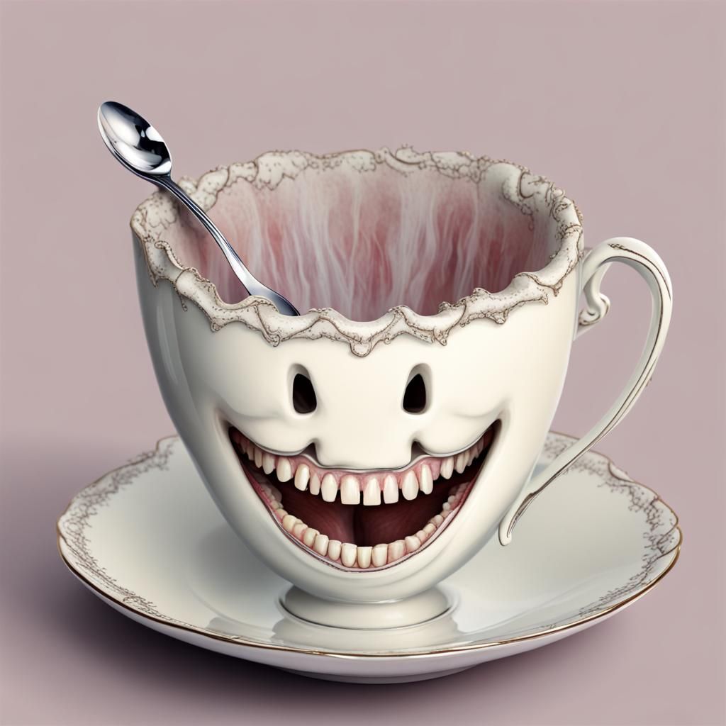 Surreal Teacup Made of Teeth