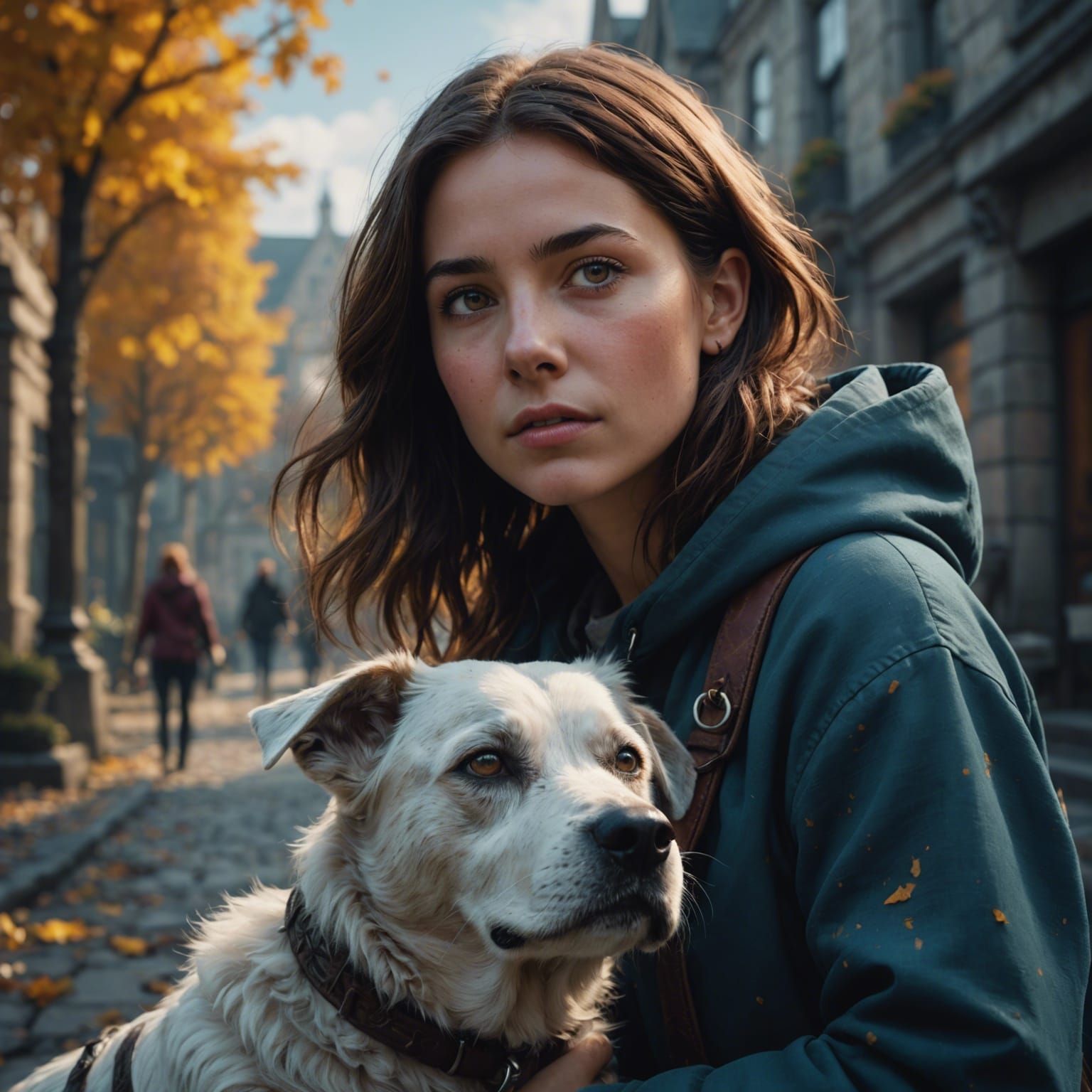 Woman and Dog: Detailed Matte Painting